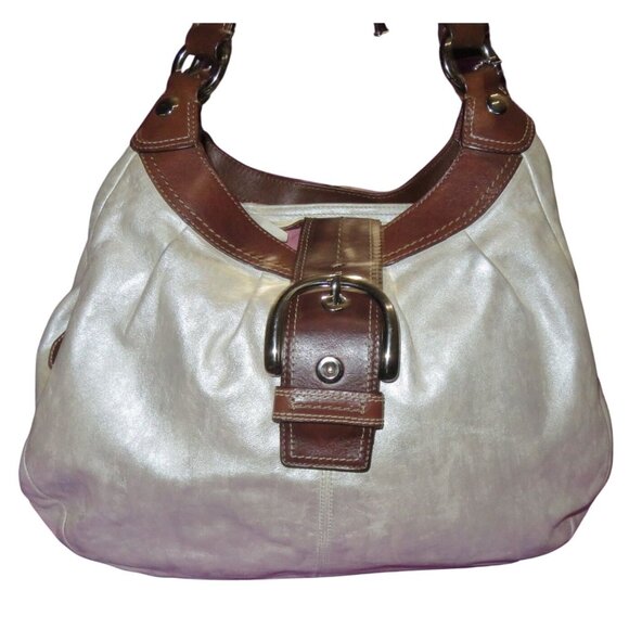 Coach 2010 Soho Lynn Hobo Buckle Bag in Pearlescent White Brown Leather Trim - Picture 1 of 14